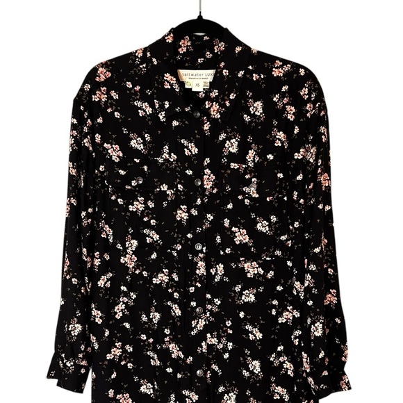 SaltWater LUXE Women's Black Floral Button Down Long Sleeve Midi Dress- Size XS - Picture 2 of 10